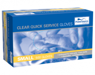 PrimeSource' Quick Service Gloves- Powder Free, Clear Small