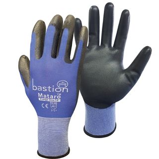 Mataro Blue Nylon Gloves, Polyurethane Palm Coating Small - Bastion