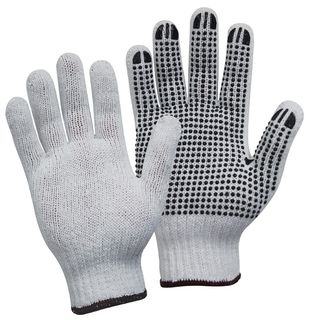 Polycotton Gloves, Black PVC Dots, X-Large, White - Bastion