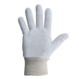 Cotton Interlock Gloves Knitted Cuff Large, White Pack 12 Pairs - Bastion